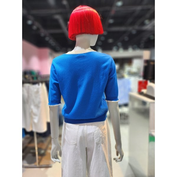[부산점] 머쉬룸 배색 반팔 니트 BAKP56531BL