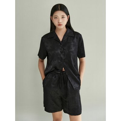 하가히 Open - Collar Half Sleeve Shirt - Black