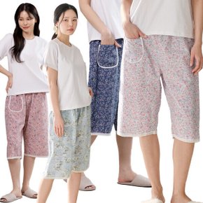 여성 여름 면 레이온 7부 레이스 파자마 반바지