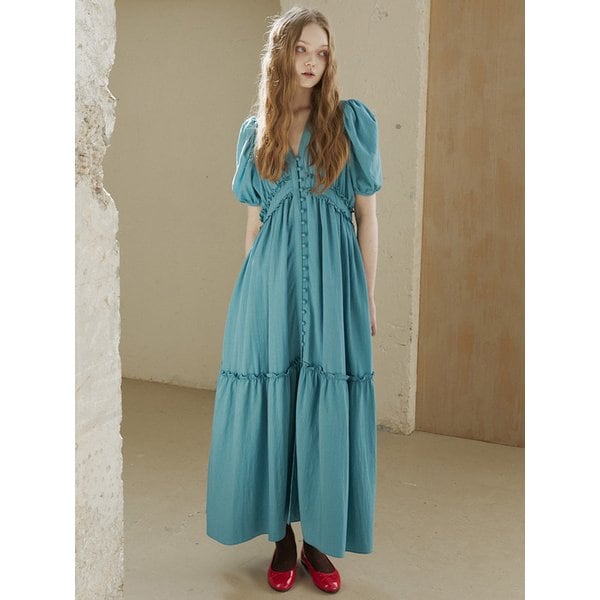Viscos Frill Dress (Indi Blue)