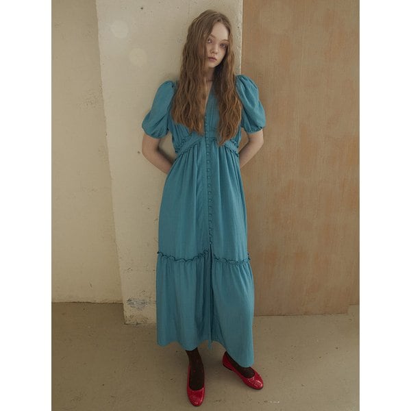 Viscos Frill Dress (Indi Blue)
