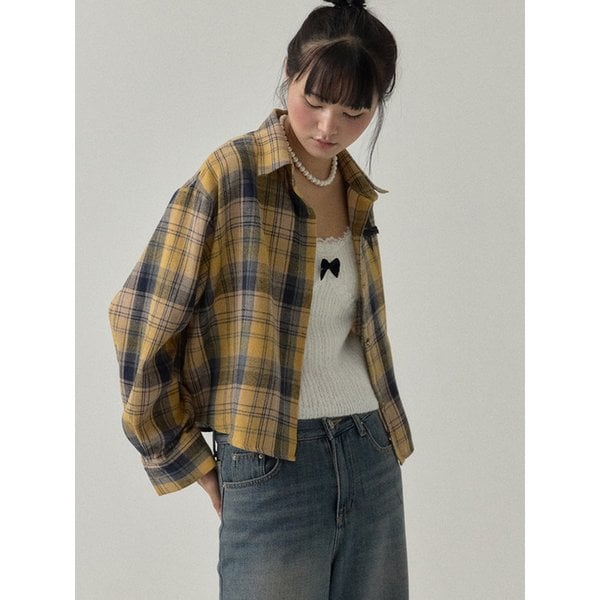 Loose Fit Cropped Brushed Check Shirt_Yellow
