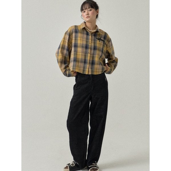 Loose Fit Cropped Brushed Check Shirt_Yellow