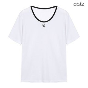 [ab.f.z/신상] 리본 자수 배색 반팔 티셔츠 (AFZ2MK43A)