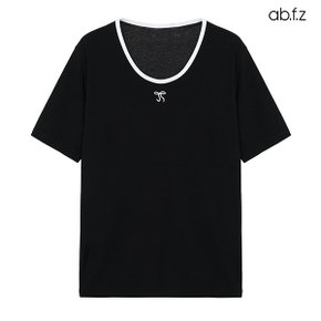 [ab.f.z/신상] 리본 자수 배색 반팔 티셔츠 (AFZ2MK43A)