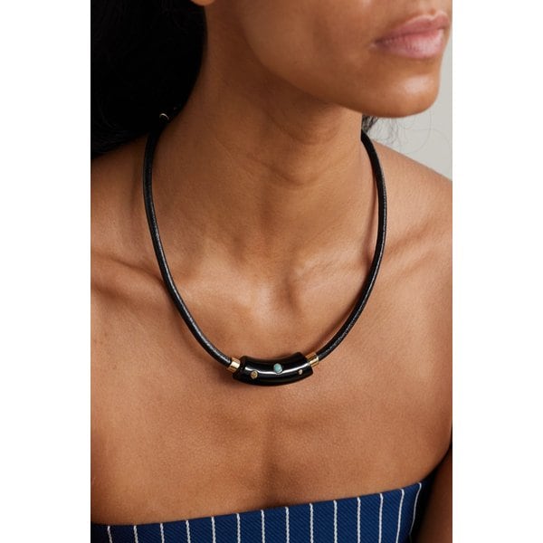 리지 포르투나토 카브레라 골드 플레이트 가죽 레진 멀티스톤 초커 46376663162972394