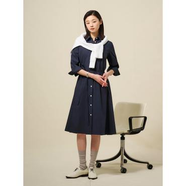 빈폴레이디스 폴리 혼방 7부 소매 셔츠 원피스 - 네이비 (BF5271C02R)