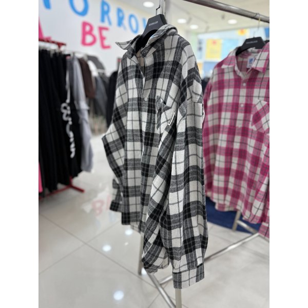 [여주점] ,플란넬 포켓체크셔츠,남여공용셔츠, 블랙JFZZ50812