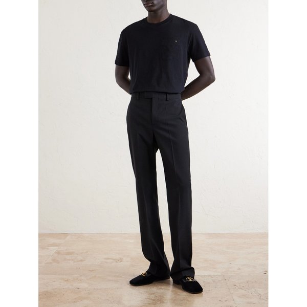 스트레이트 레그 플리츠 그레인 드 푸드르 울 팬츠 46376663163075621