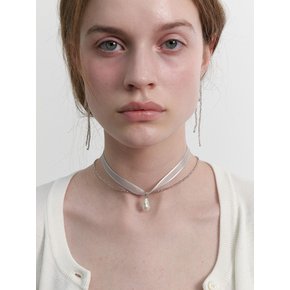 [단독컬러]Pearl Charm Sheer Ribbon Choker (L241MNK040)