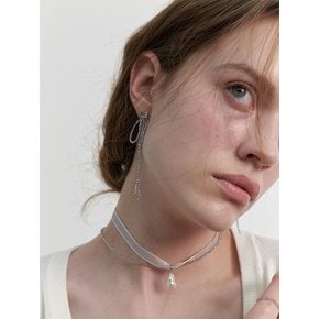 [단독컬러]Pearl Charm Sheer Ribbon Choker (L241MNK040)