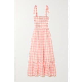 The Lagoon Smocked Gingham Linen And Cotton-blend Dress 핑크