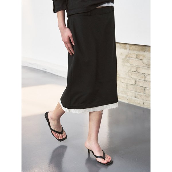 포그 레이어드 미디 스커트 [black]