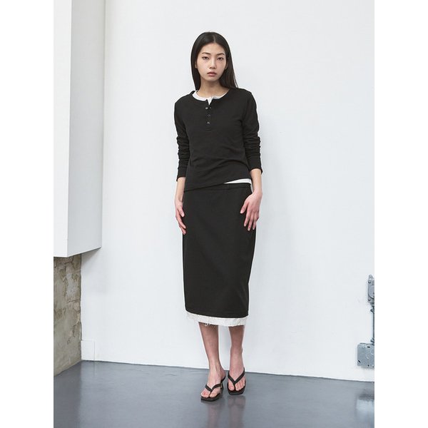 포그 레이어드 미디 스커트 [black]