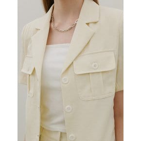 Utility Collar Short Sleeve Pocket Jacket Cream