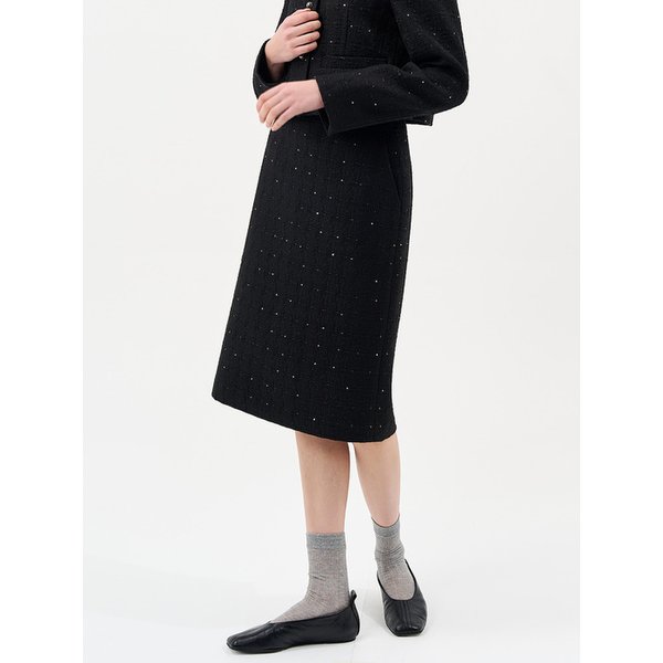 트위드 미디 스커트_BLACK