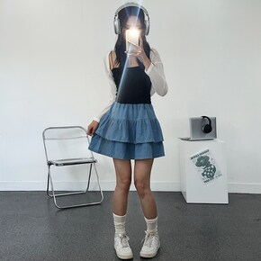 티어드 데님 캉캉 미니 스커트 여름 청치마 러블리 걸리시 꾸안꾸 학생 대학생_P431275576