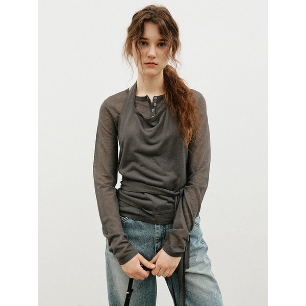 린넨 홀터넥 레이어드 니트 셋업_CHARCOAL
