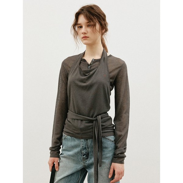 린넨 홀터넥 레이어드 니트 셋업_CHARCOAL