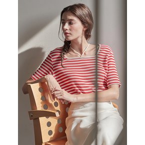 Square neck waffle t shirt - Red stripe