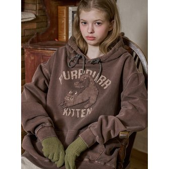 꼼파뇨 (CPGN) KITTEN 패치 피그먼트 후드티 브라운