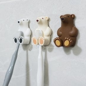 베이지브라운 북극곰 칫솔걸이 실리콘 흡착 꽂이 귀여운