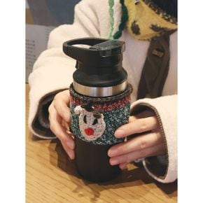 핸드메이드 손뜨개 입체루돌프 모티브 니트 텀블러 홀더_P413528315