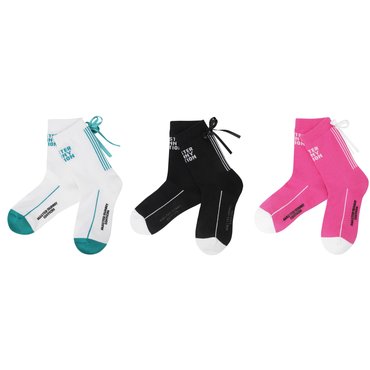 마스터바니 25F/W(421E3SC103)여성 배색 자카드 리본 논슬립 중목양말