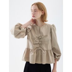 Julie Puff Long Sleeve Blouse - Beige