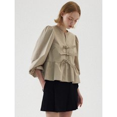 Julie Puff Long Sleeve Blouse - Beige