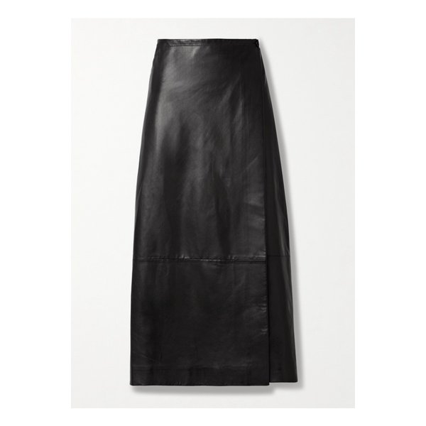 케이트 퀸 랩 이펙트 가죽 맥시 스커트 블랙 46376663162859174