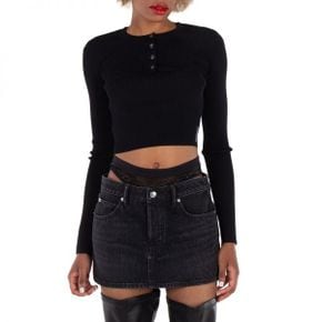 T By 알렉산더왕 우먼 Ribbed-Knit 더블 Layer Top Size 미디움 1KC3241060-BLACK 1308539