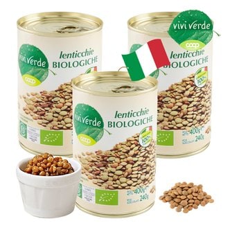  COOP 비비베르데 이탈리아 유기농 렌틸콩(렌즈콩) 400g 3캔 무첨가물 Non GMO