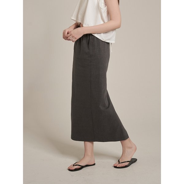 Solid Washing Long Skirt _ Charcoal