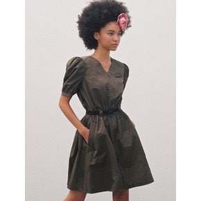 balloon V-belt dress khaki