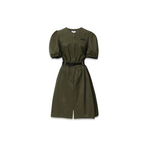 balloon V-belt dress khaki