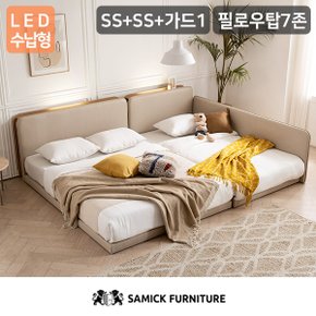 SAMICK 루시 LED수납형 저상형 패밀리 침대 SS+SS(필로우탑 7존 독립 매트리스)+가드1