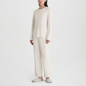 여 소프트 립 헨리넥 라운지 티셔츠(IVORY / BLACK)