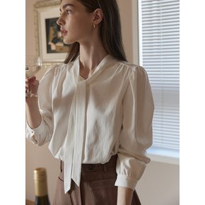 Scarf Tie Goldish Blouse - Cream Beige