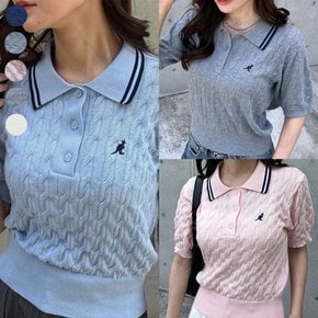 반팔 케이블 니트 폴로 카라 스웨터 5컬러 여성 여름 상의