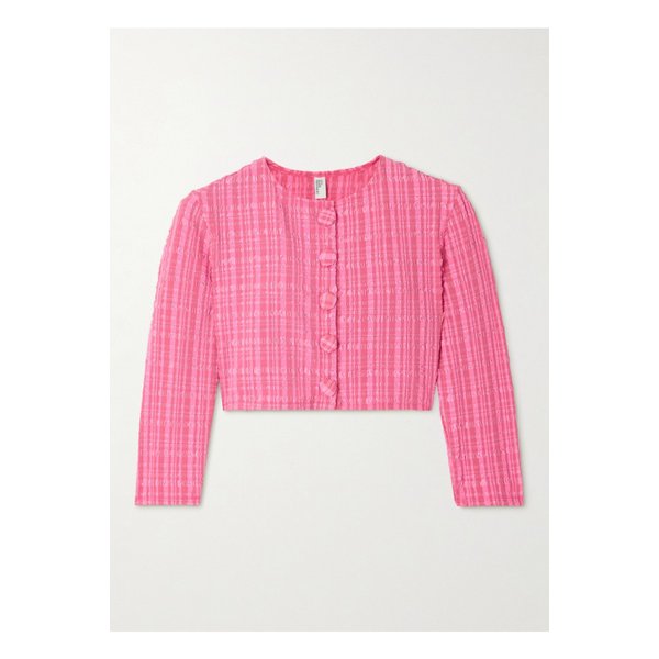 크롭 체크 시어서커 가디건 핑크 1647597356580460