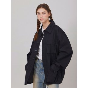 Oversized Double Pocket Short  Jacket Black