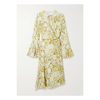 아크네스튜디오 랩 이펙트 플로럴 프린트 해머드 크레이프 미니 드레스 옐로 1647597326702305