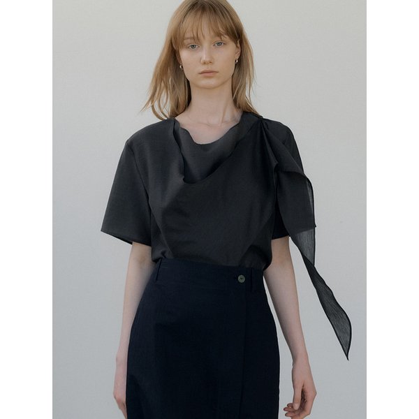 double draped scarf blouse (charcoal) orc 6023