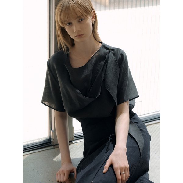 double draped scarf blouse (charcoal) orc 6023