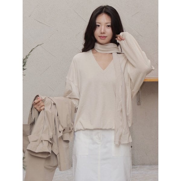 [단독]SITP5274 브이넥 가오리 컴포트 티셔츠_Light beige