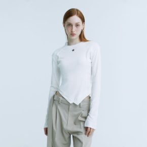 GAUDI Neck Point Embroidered Unbalance Hem Top_White