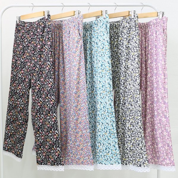 신축성 좋은 여성 와이드 기모 파자마 빅사이즈 꽃무늬 홈웨어