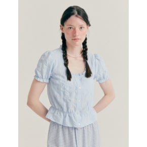 [22HS] CHECK PATTERN FRILL BLOUSE - SKY BLUE