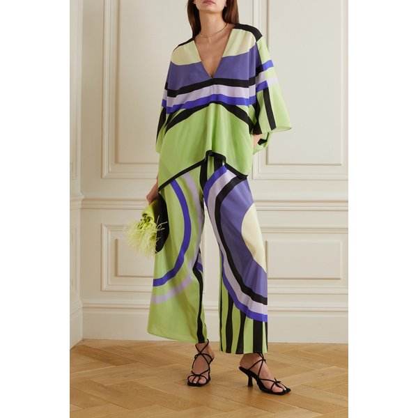 Lisbon Printed Silk Pants 나뭇잎 그린